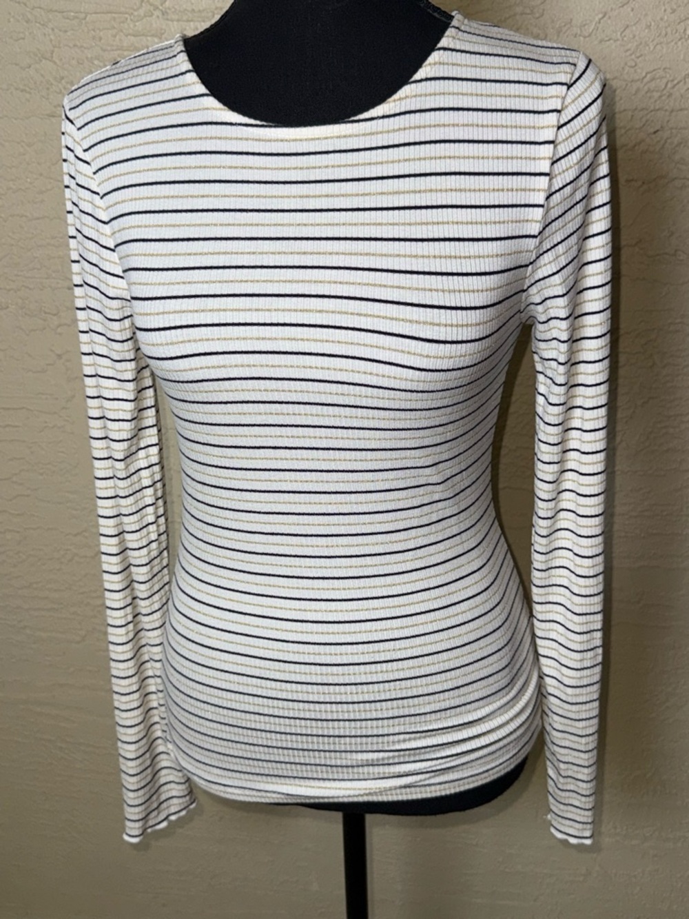 Boden Striped Ribbed Top Parisian Chic Quiet Luxury Coastal Classic-Sz 4 - Picture 3 of 9